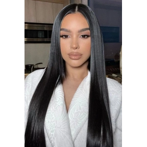 Isıya Dayanıklı Yarımay Çıt Çıt Saç - 1B - Siyah - Düz - 60 Cm - 110 Gr (Zeynep)