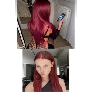 Isıya Dayanıklı Yarımay Çıt Çıt Saç - 39# - Şarap Kızıl - Düz - 60 Cm - 110 Gr (Sevil)