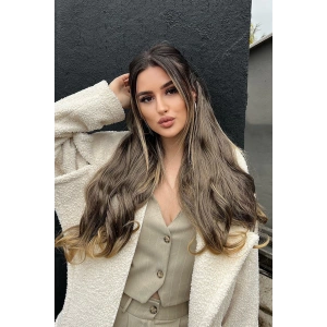 Isıya Dayanıklı Yarımay Çıt Çıt Saç Kahve Sarı Ombre / Dalgalı / 60 Cm / 110 Gr / HT2T27