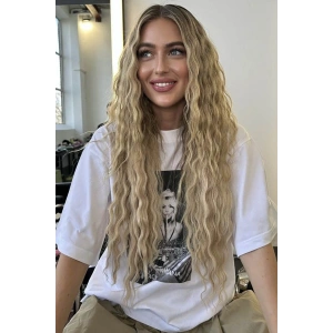 Isıya Dayanıklı Yıkanabilir Yarımay ÇıtÇıt Saç 16# Sarı Renk -Dalgalı-60Cm-110 Gr+2 Adet YanÇıtÇıtSaç