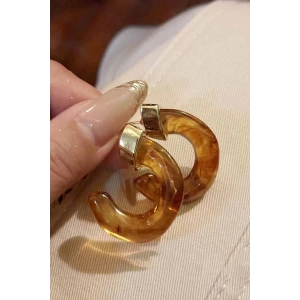 Kahve Renk 14K Altın Kaplama Küpe (Çift)