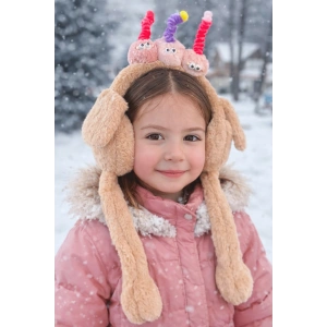 Kahve Renk Canavar Figürlü Kulakları Oynayan Peluş Kulaklık