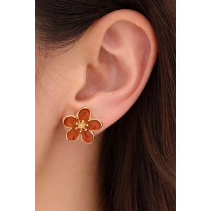 Kahve Renk Çiçek Figürlü Küpe (Çift)