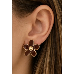 Kahve Renk Çiçek Figürlü Küpe (Çift)