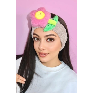 Kahve Renk Çiçek Figürlü Peluş Saç Bandı