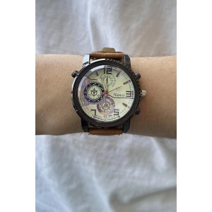 Kahve Renk Deri Kordonlu Çelik Erkek Saat