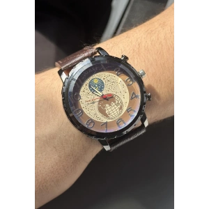 Kahve Renk Deri Kordonlu Çelik Erkek Saat