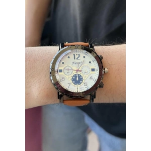 Kahve Renk Deri Kordonlu Çelik Erkek Saat