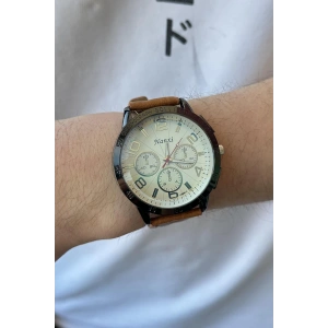 Kahve Renk Deri Kordonlu Çelik Erkek Saat