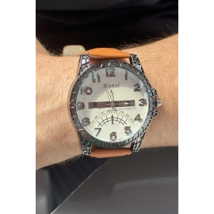 Kahve Renk Deri Kordonlu Çelik Erkek Saat