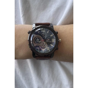 Kahve Renk Deri Kordonlu Çelik Erkek Saat