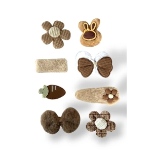 Kahve Renk Karışık Figürlü Yan Toka Set