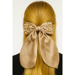 Kahve Renk Kurdele Figürlü İnci Ve Taş Detaylı Otomat Toka