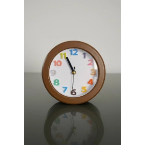 Kahve Renk Mini Dekoratif Alarmlı Yuvarlak Masa Saati