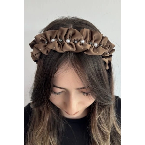 Kahve Renk Taş Ve İnci Detaylı Taç