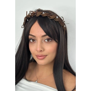 Kahve Renk Taş Ve İnci Detaylı Taraklı Taç