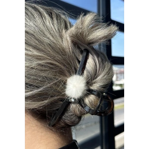 Kahve Renk Taş Ve Peluş Detaylı Mandal Toka