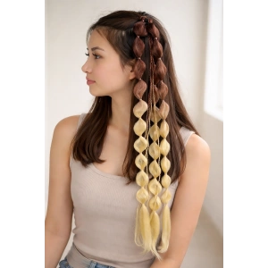 Kahve Ve Sarı Renk Saç Detaylı Lastik Toka