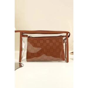 Kahverengi 2li Şeffaf Makyaj Çantası