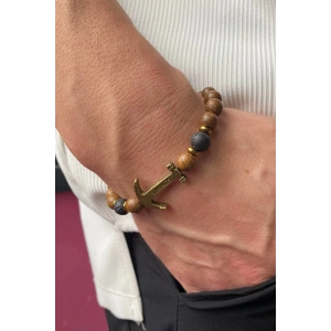 Kahverengi Çapa Figürlü Boncuk Erkek Bileklik