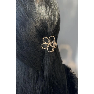 Kahverengi Çiçek Detaylı Leopar Desenli Mandal Toka