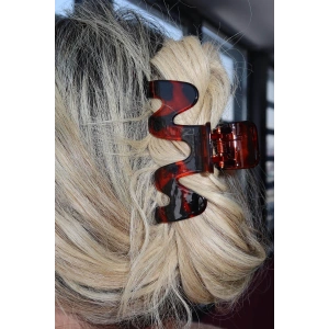 Kahverengi Dalga Detaylı Leopar Desenli Mandal Toka