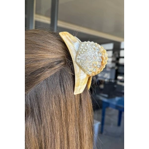 Kahverengi Deniz Kabuğu Figürlü Taş Detaylı Kemik Mandal Toka