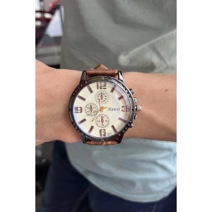 Kahverengi Deri Kordonlu Çelik Erkek Saat