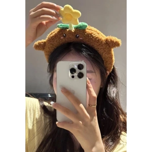 Kahverengi Dönen Çiçek Detaylı Peluş Taç