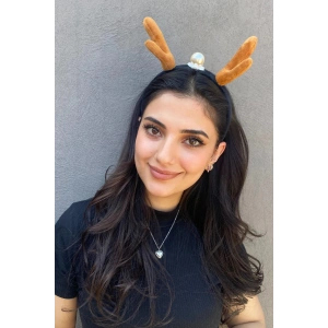 Kahverengi Geyik Boynuzu Figürlü İnci Detaylı Taç