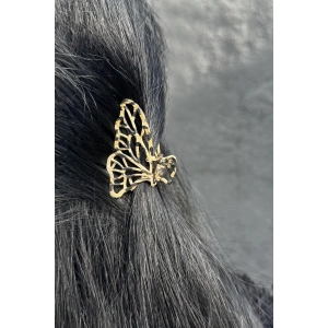 Kahverengi Kelebek Detaylı Leopar Desenli Mandal Toka