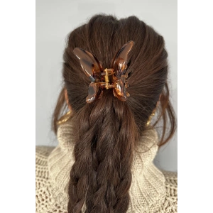 Kahverengi Kelebek Figürlü Leopar Desenli Mandal Toka