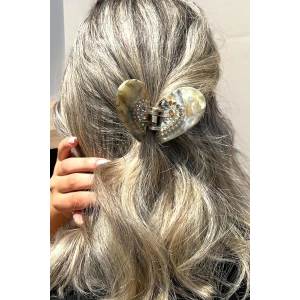 Kahverengi Kelebek Figürlü Taş Detaylı Kemik Mandal Toka