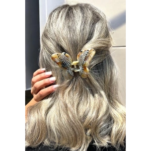 Kahverengi Kelebek Figürlü Taş Detaylı Kemik Mandal Toka