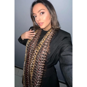 Kahverengi Örgü Detaylı Şal