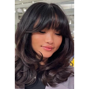 Kahverengi Renk Perçem Detaylı Seyrek Takma Kahkül (Duygu)