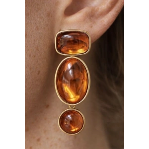 Kahverengi Sallantılı Tasarım Küpe (Çift)