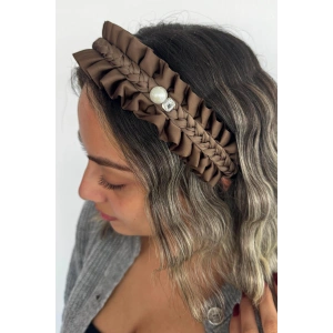Kahverengi Taş Detaylı Büzgülü Taç