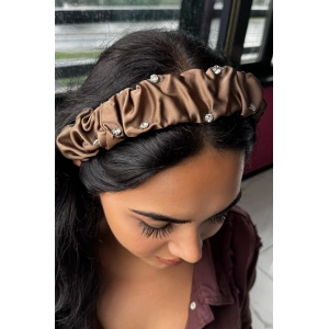 Kahverengi Taş Detaylı Saten Taç