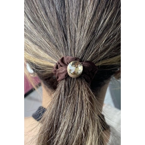 Kahverengi Taş Detaylı Saten Simit Toka