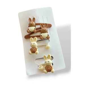 Kahverengi Tavşan Figürlü Yan Toka Ve Lastik Toka Set