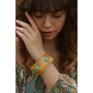 Kahverengi Ve Mavi Renk Taş Detaylı Kalın Kemik Mika Bileklik