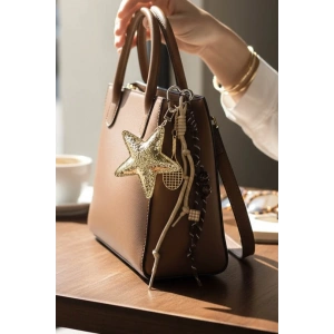 Kahverengi Yıldız Ve Raket Figürlü Çanta Charm/ Anahtarlık