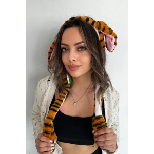 Kaplan Desenli Işıklı Kulakları Oynayan Peluş Taç