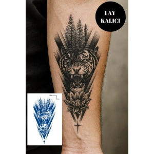 Kaplan Figürlü 12 Saat Sonra Kararan Geçici Orta Dövme Tattoo