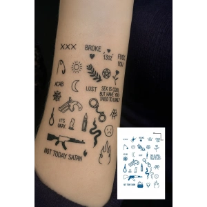 Karışık Figürlü 12 Saat Sonra Kararan Geçici Dövme Tattoo