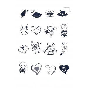 Karışık Figürlü 12 Saat Sonra Kararan Geçici Dövme Tattoo