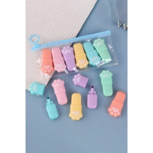 Karışık Renk 6lı Pati Figürlü Fosforlu Kalem Set