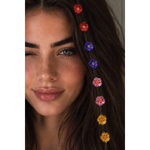 Karışık Renk 8li Çiçek  Figürlü Saç Küpesi