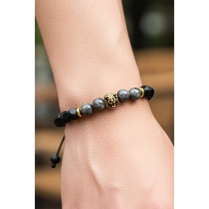 Karışık Renk Aslan Figürlü Boncuk Detaylı Erkek Bileklik